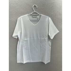 Drapers & Damons Womens Shirt Size Large White V-Neck Short Sleeve M14629